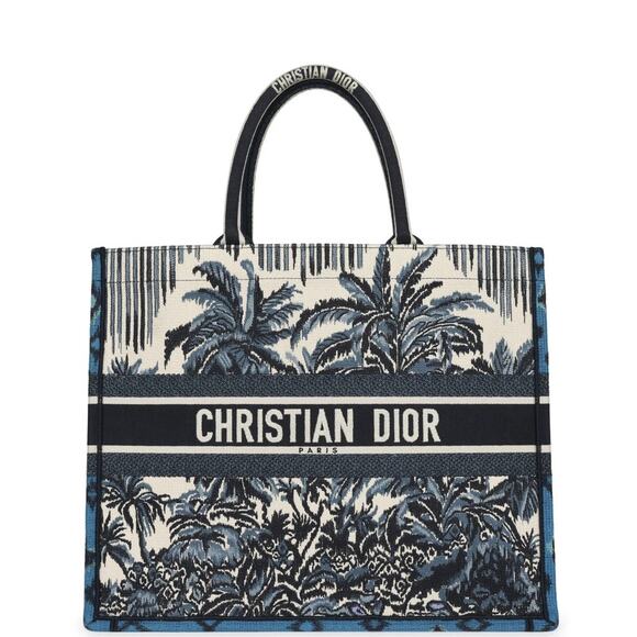 CHRISTIAN DIOR Dioriviera Canvas Embroidered Large Palms Toile De Jouy Book Tote - Picture 1 of 10